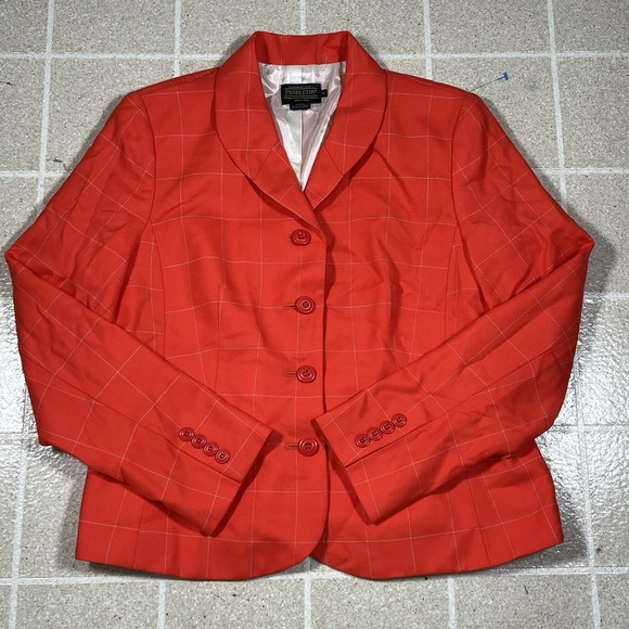 VTG PENDLETON Virgin Wool Blazer Preppy Salmon / Orange White Stripes Size 12 - Picture 1 of 5